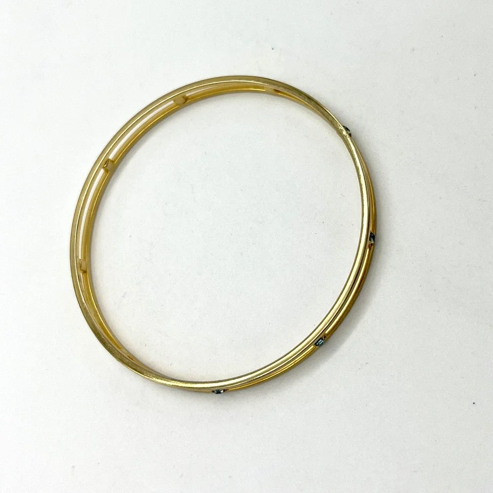 Gold Bangle Bracelet with Blue Stone‎ Accents - Fashion Jewelry